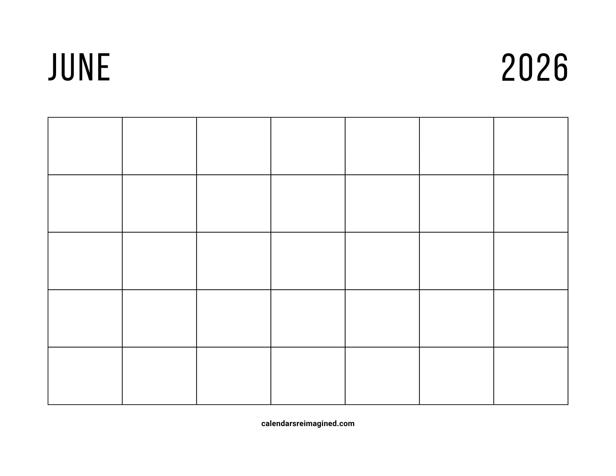 June 2026 blank calendar