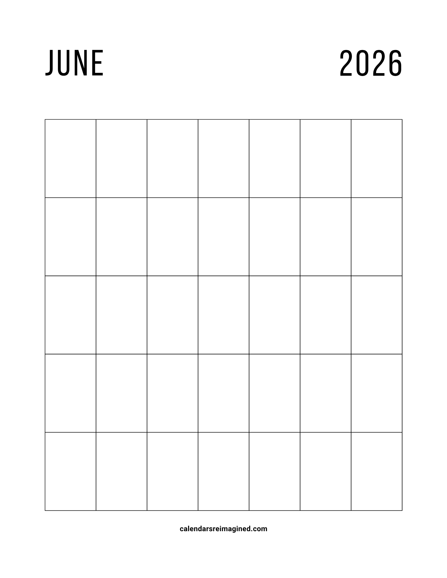 June 2026 blank calendar