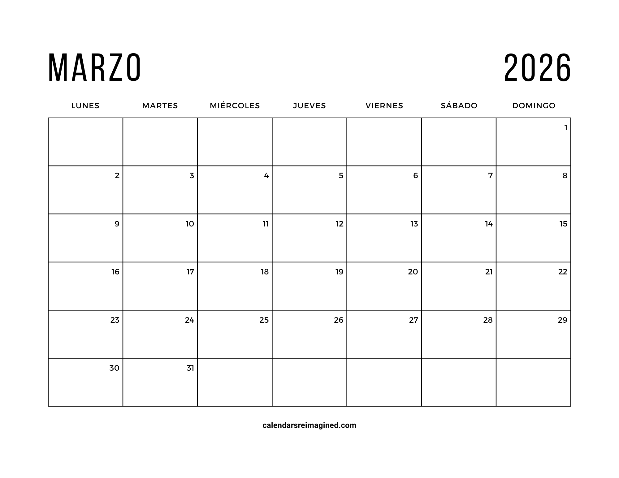 marzo 2026 Calendar
