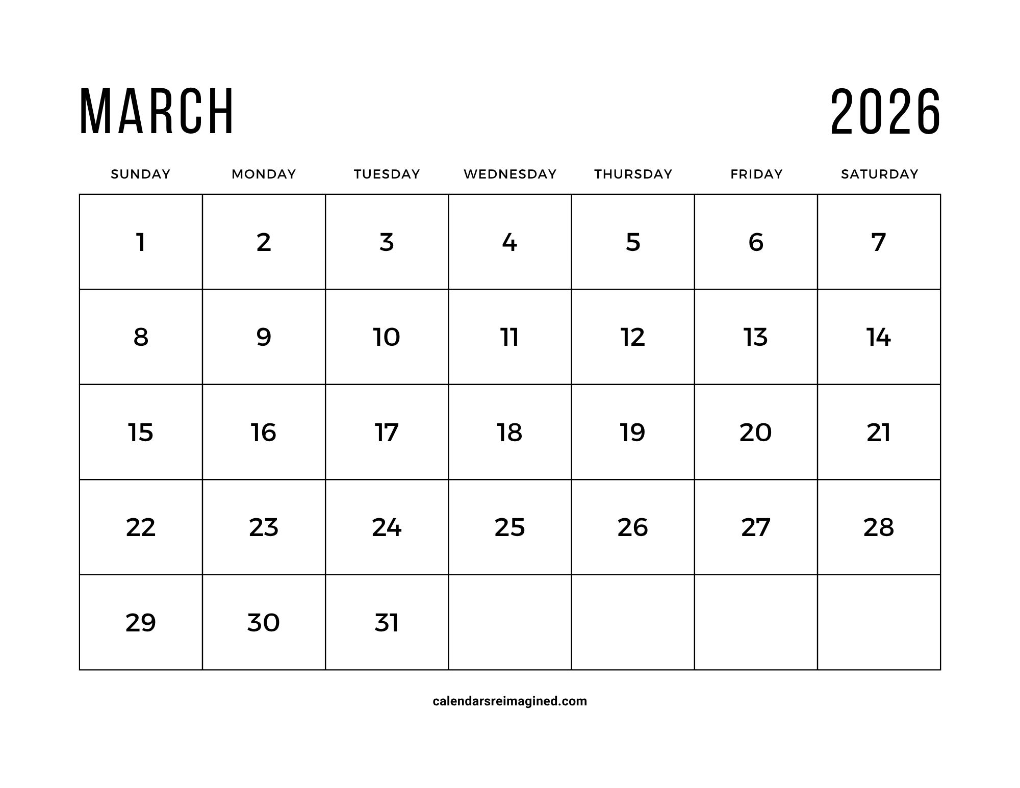 March 2026 Calendar