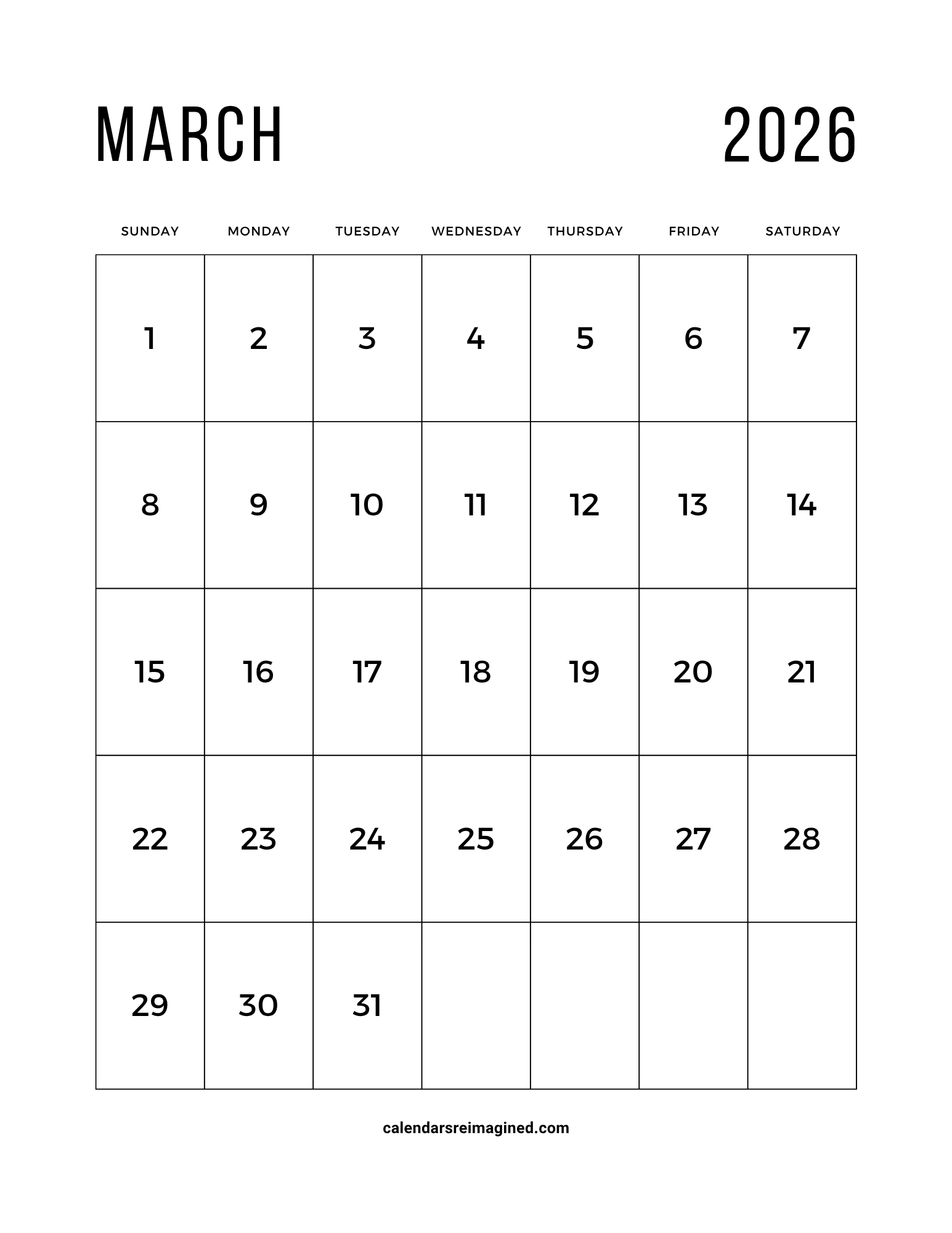 March 2026 Calendar