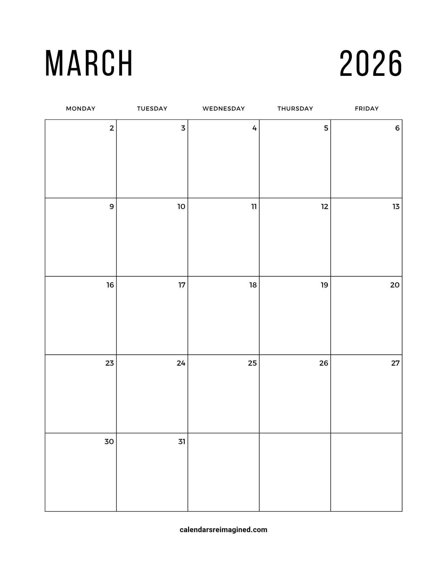 March 2026 Calendar