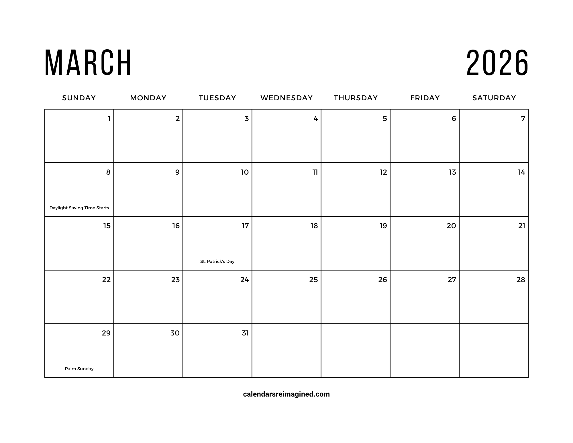 March 2026 Calendar