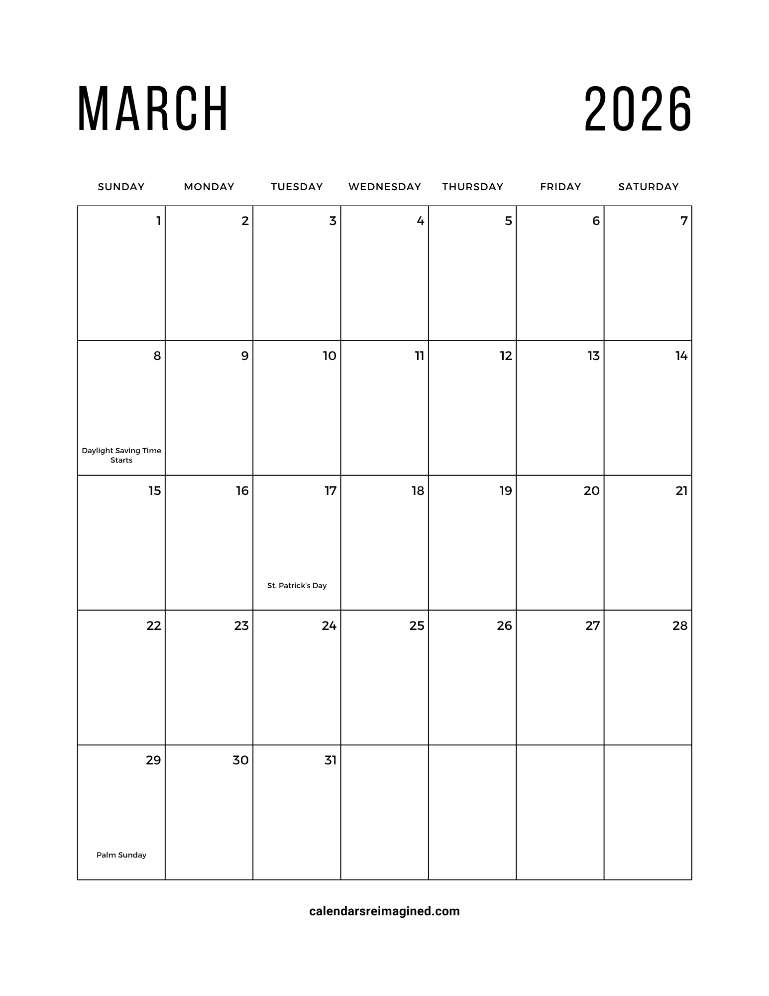 March 2026 Calendar