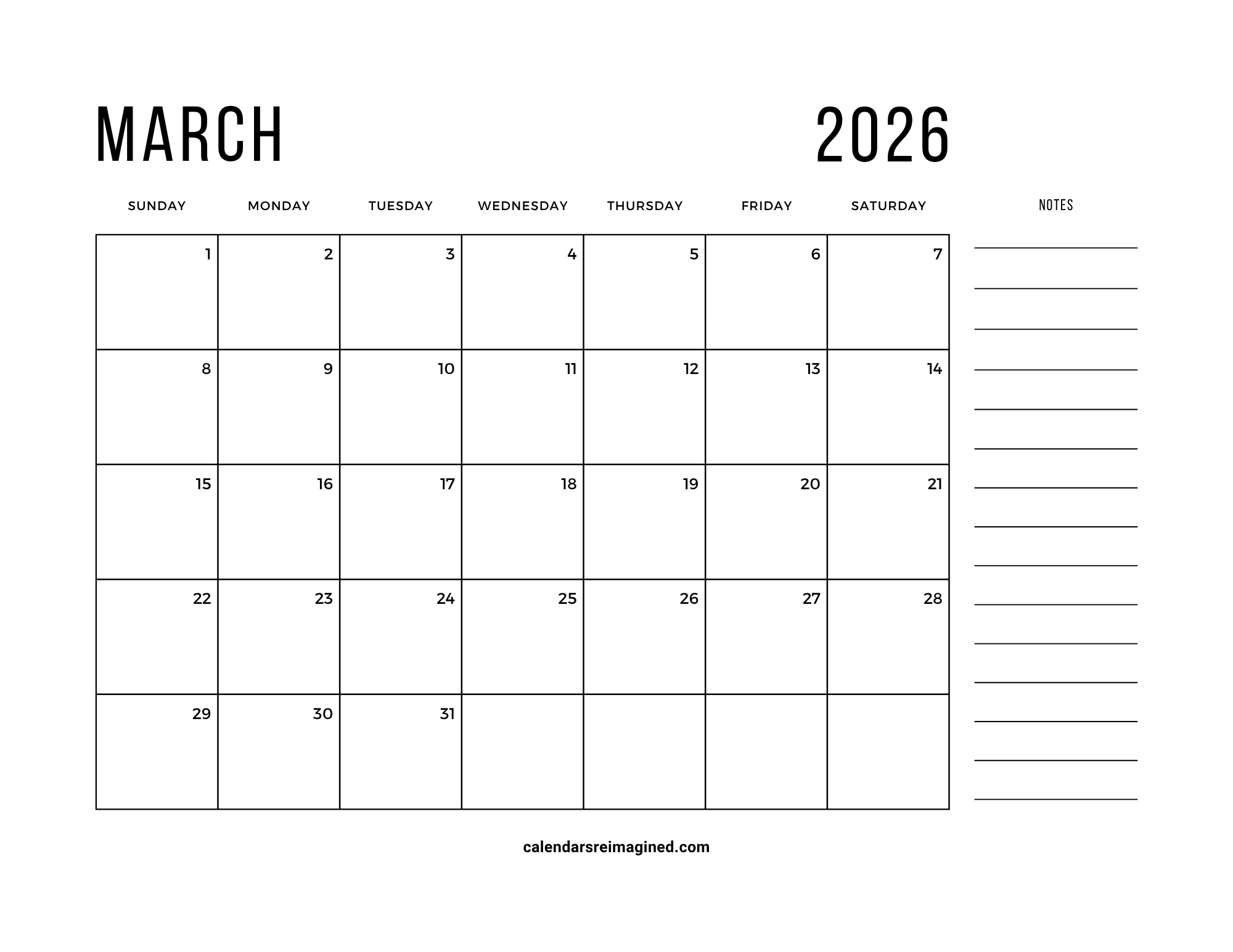 March 2026 Calendar
