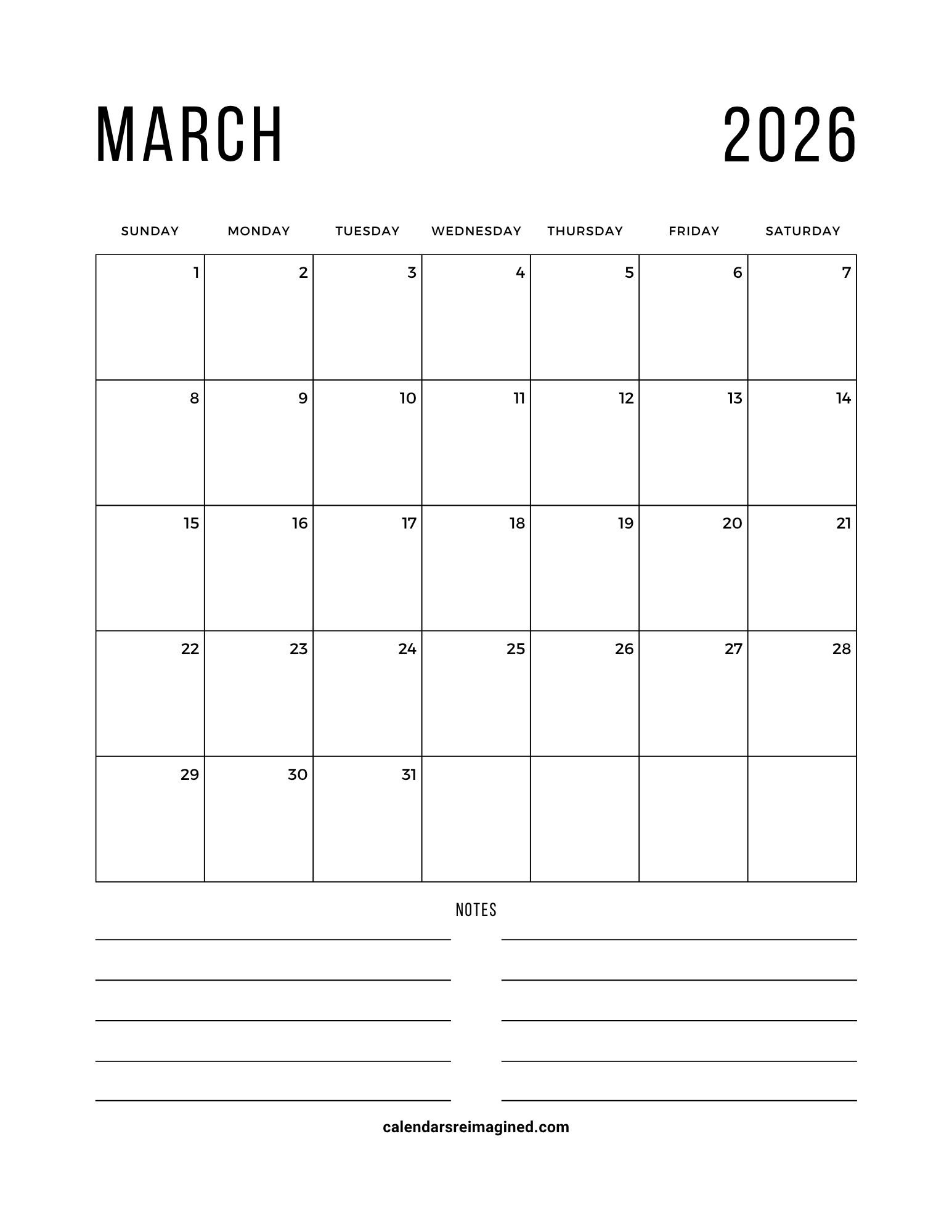 March 2026 Calendar