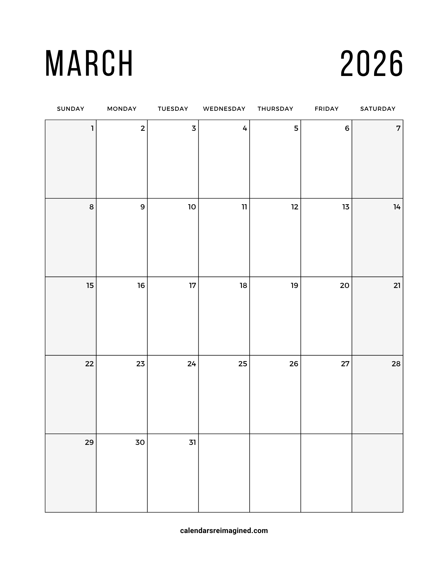 March 2026 Calendar