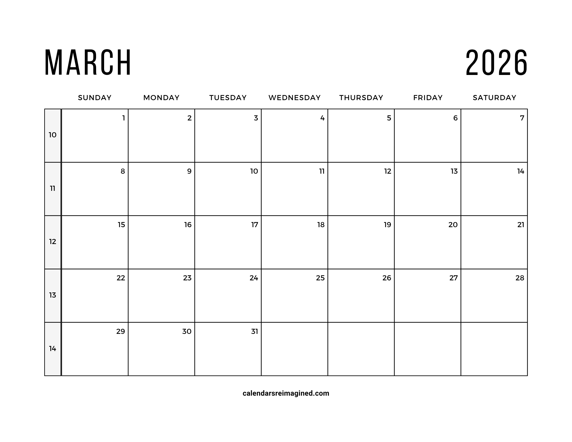 March 2026 Calendar