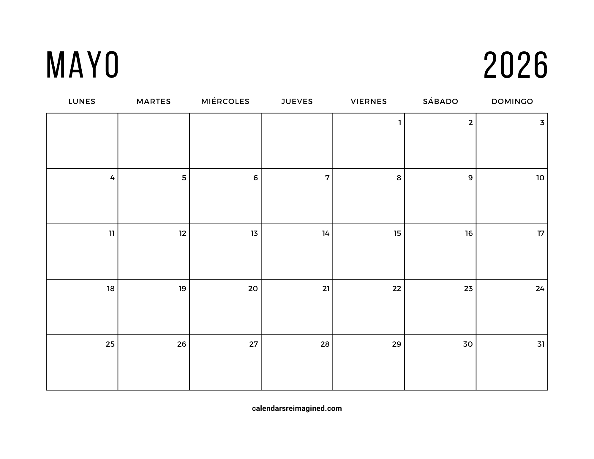 mayo 2026 calendar