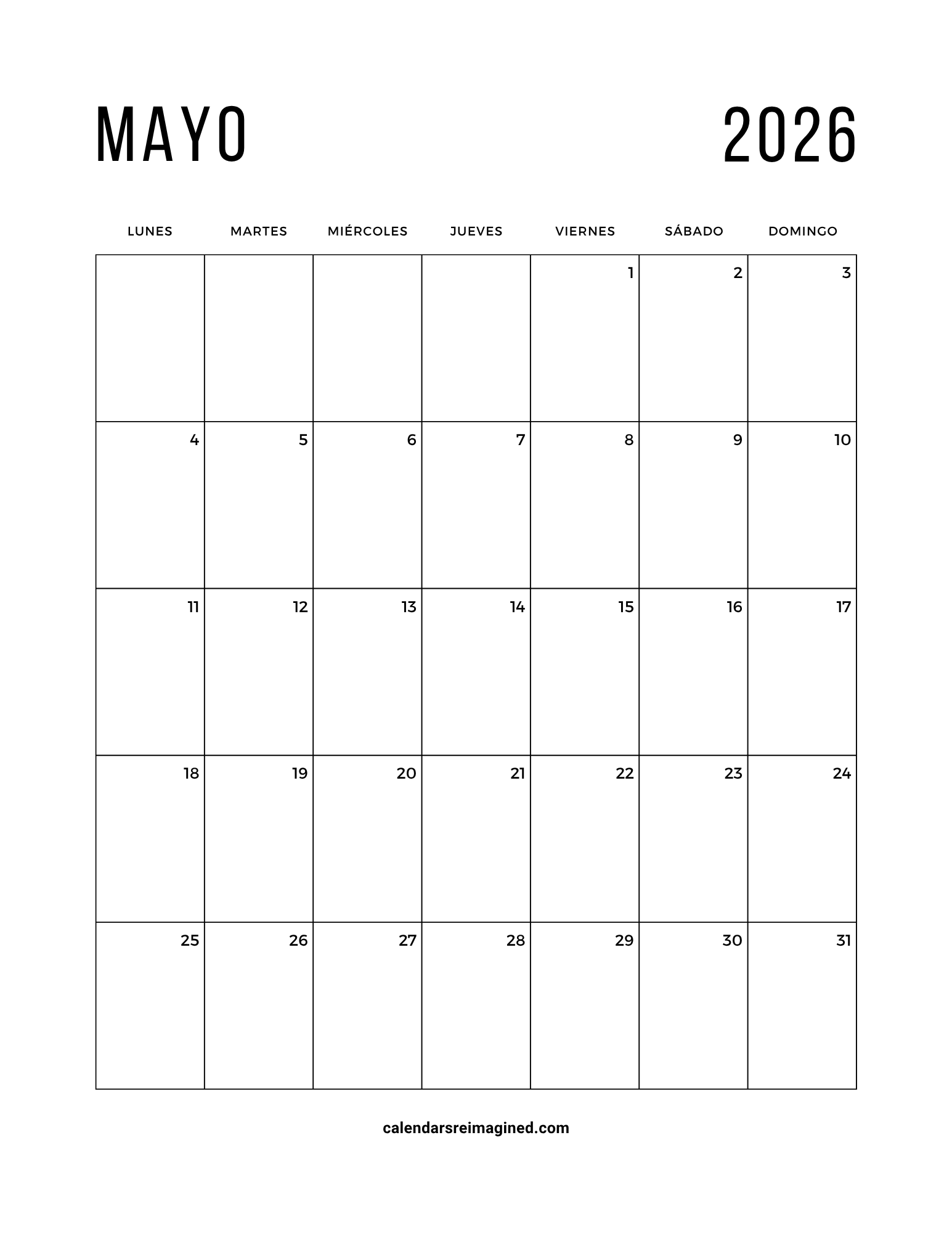 mayo 2026 calendar