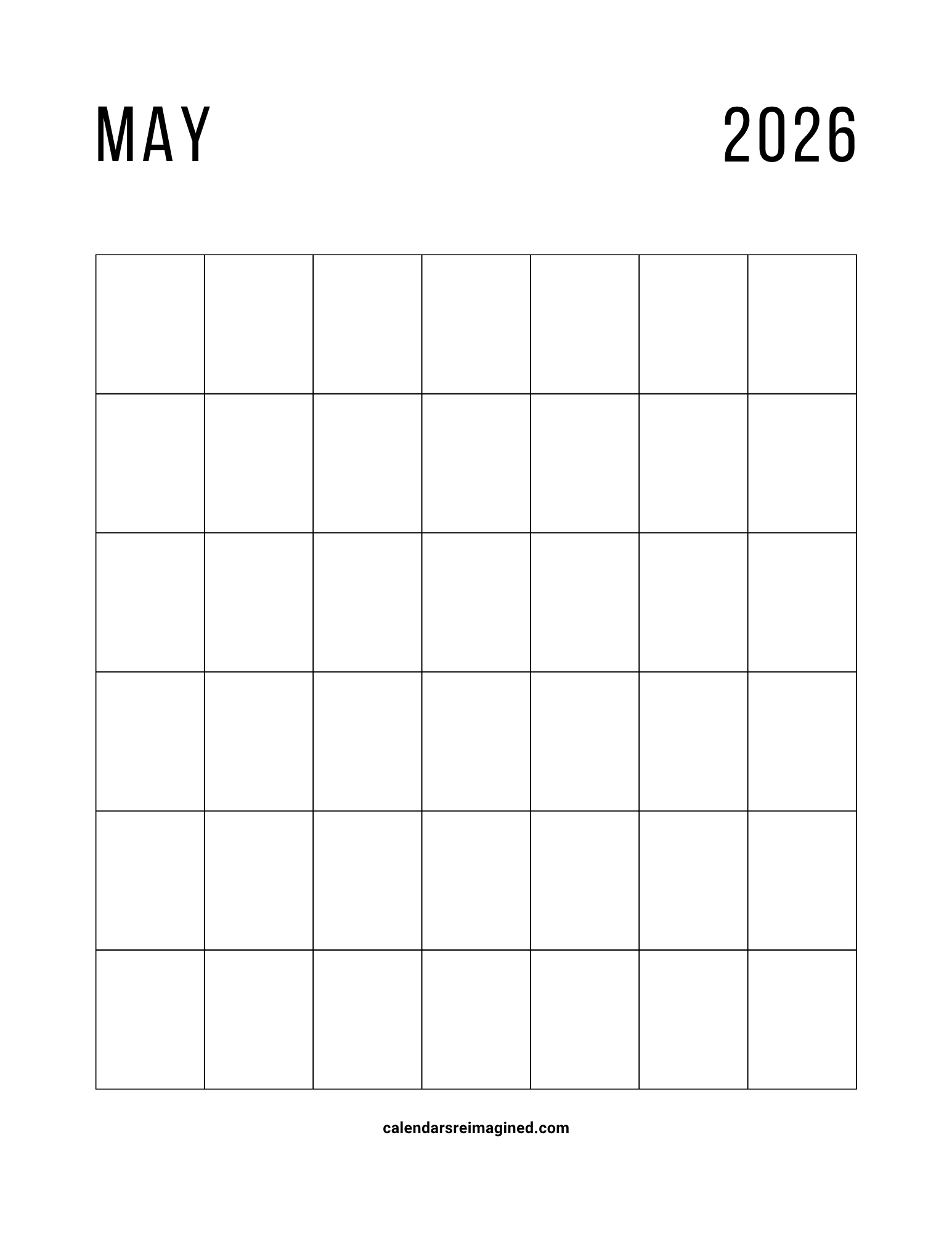 May 2026 blank calendar