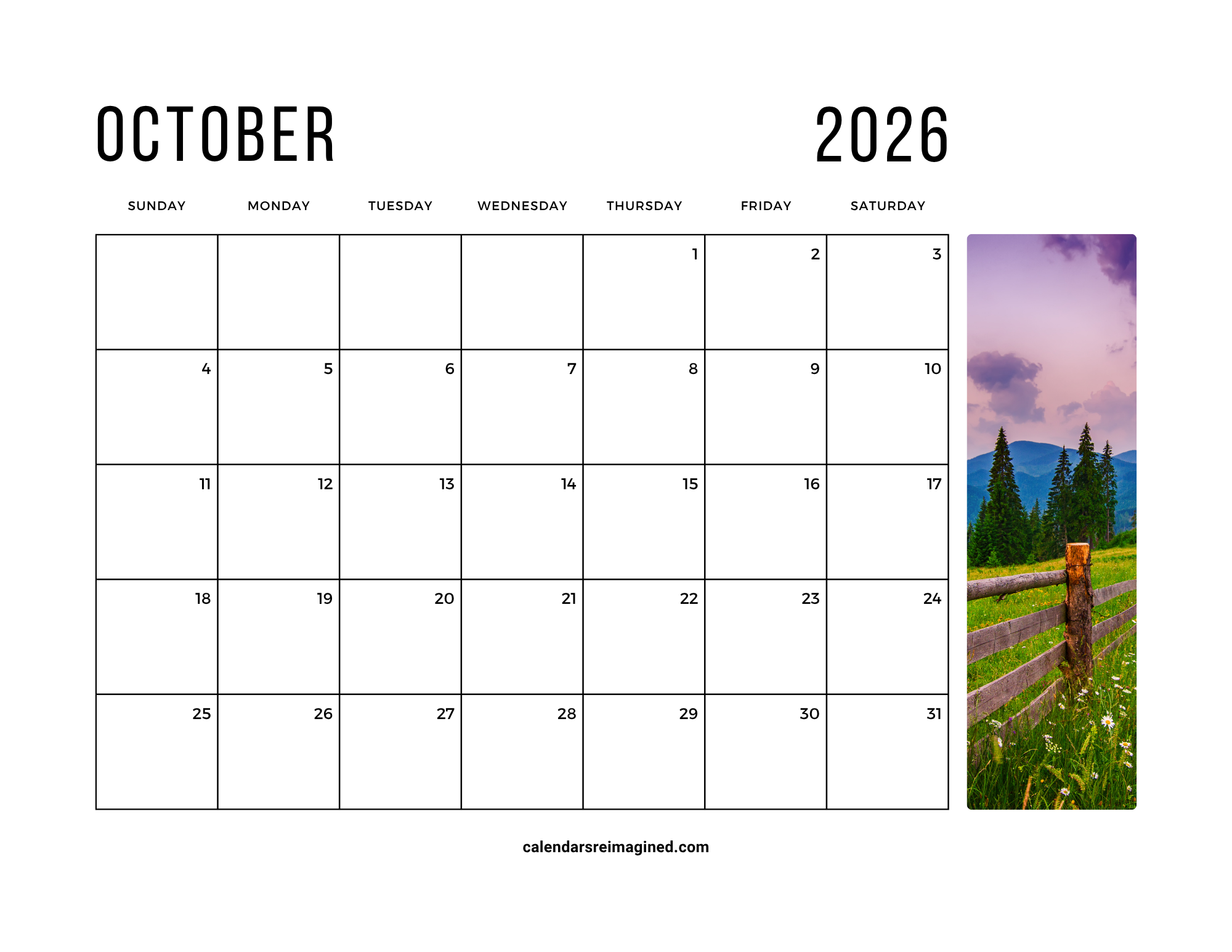 October 2026 calendar with photos