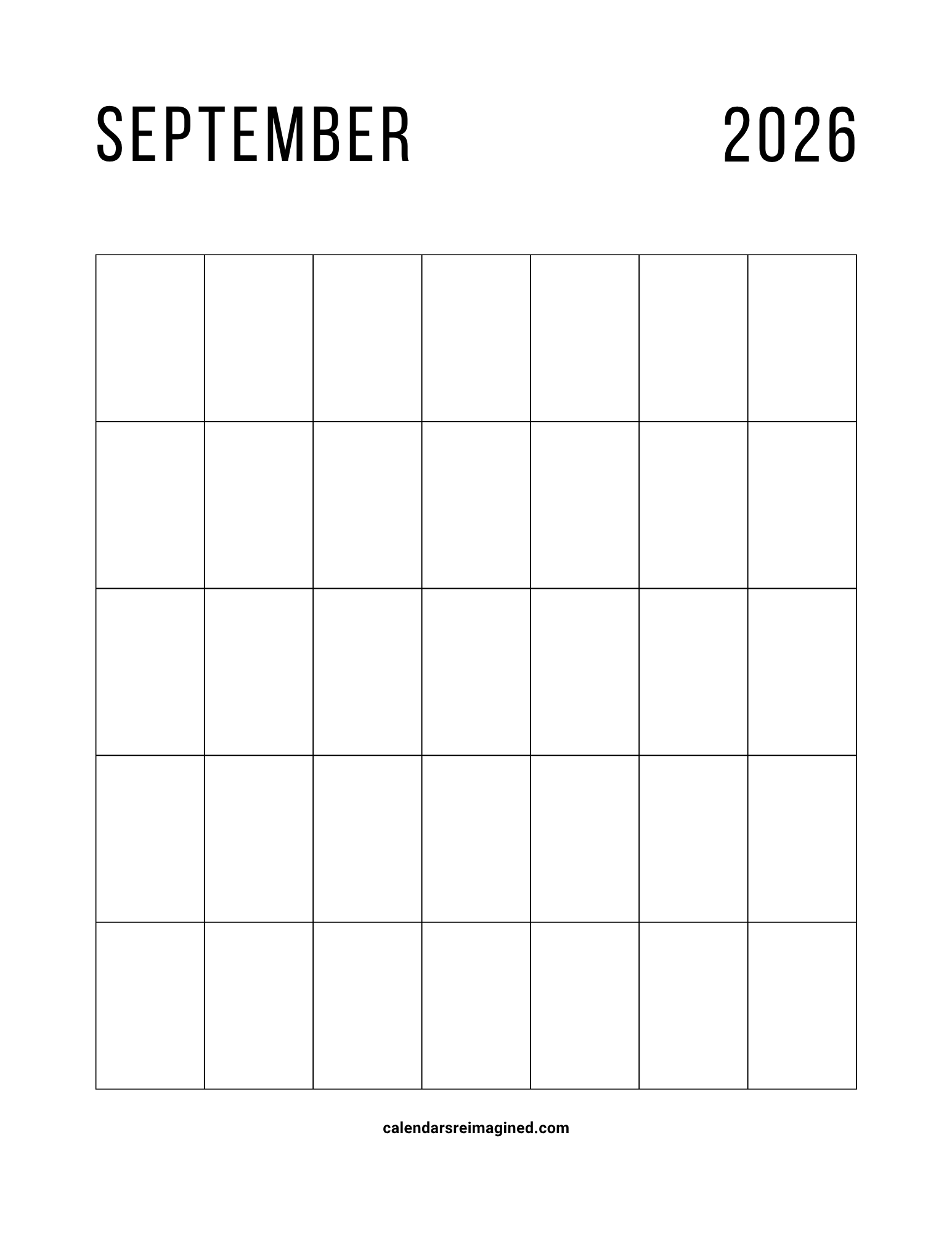 September 2026 blank calendar