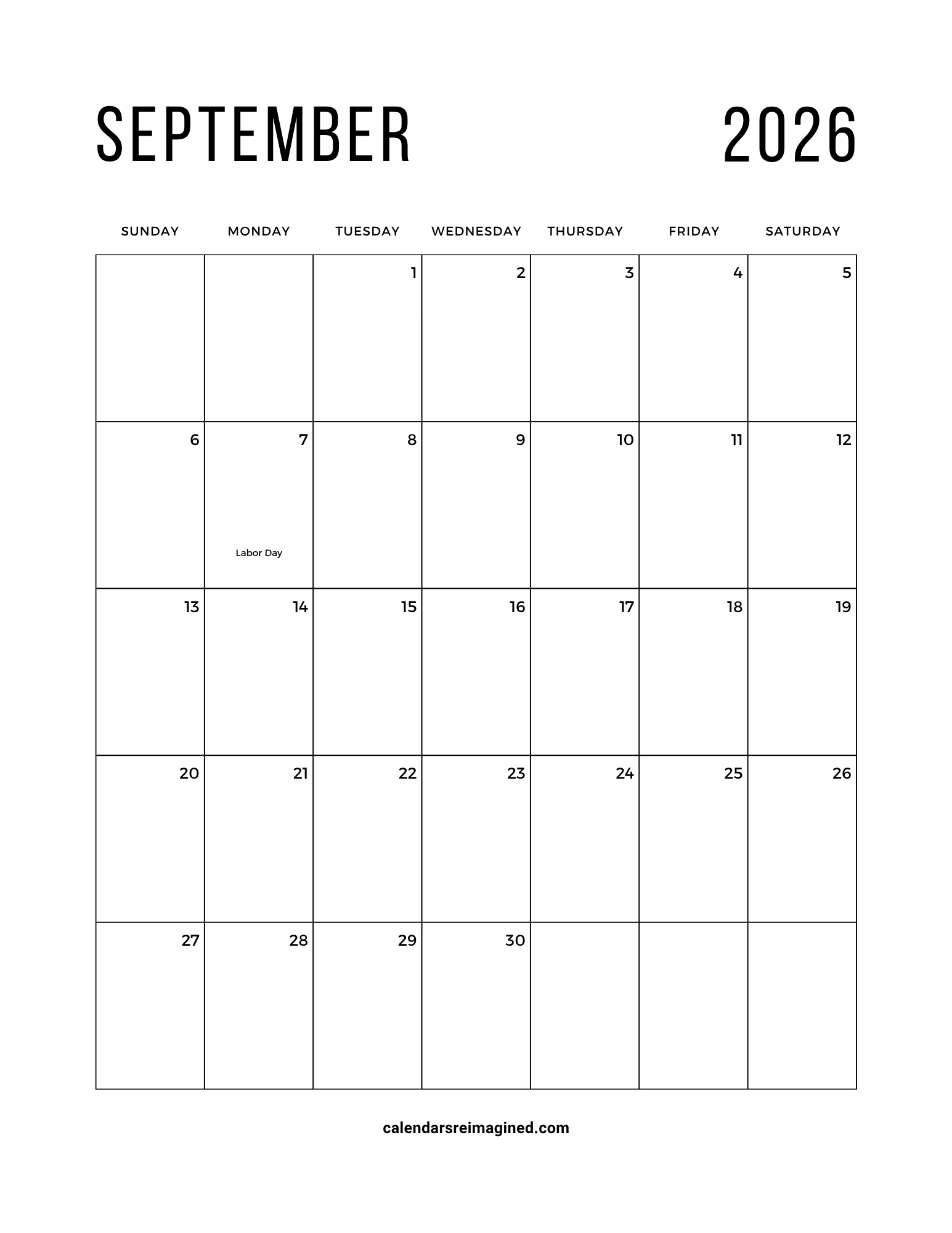 September 2026 calendar with holidays