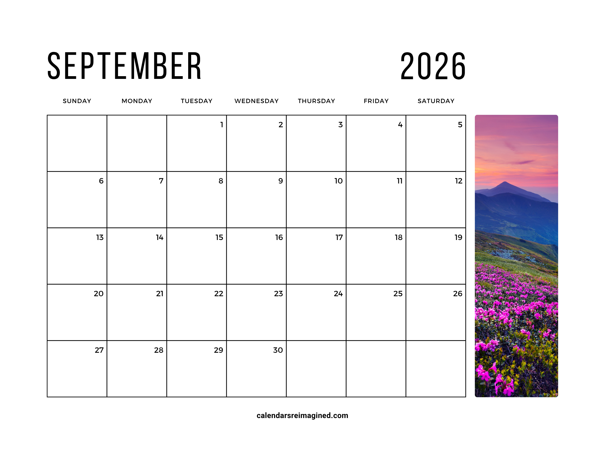 September 2026 calendar with photos