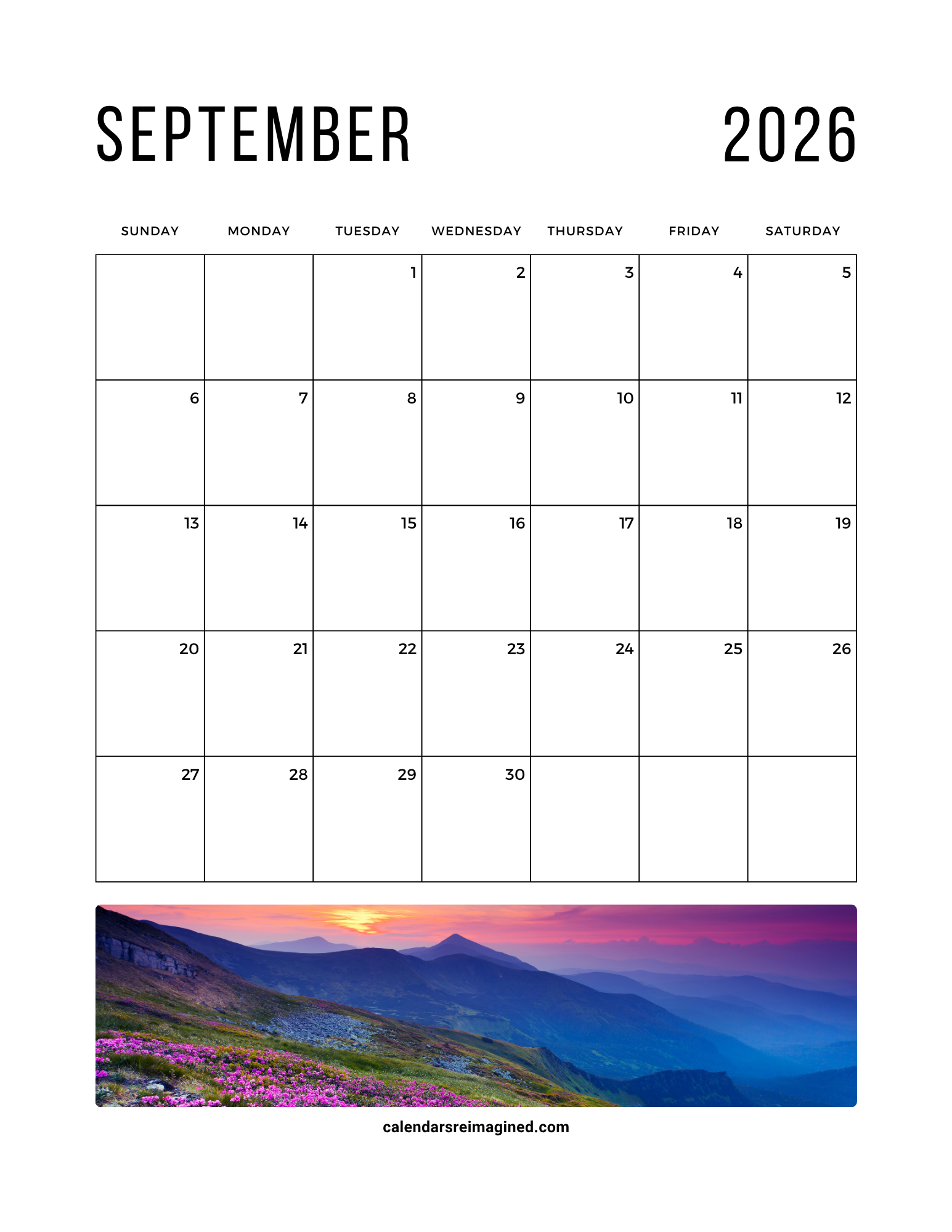 September 2026 calendar with photos